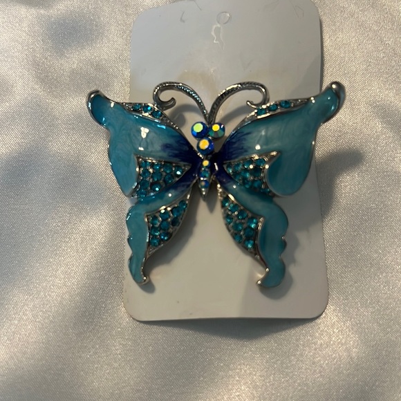 Avalaya Sky Blue Enamel Crystal butterfly brooch - Picture 11 of 11